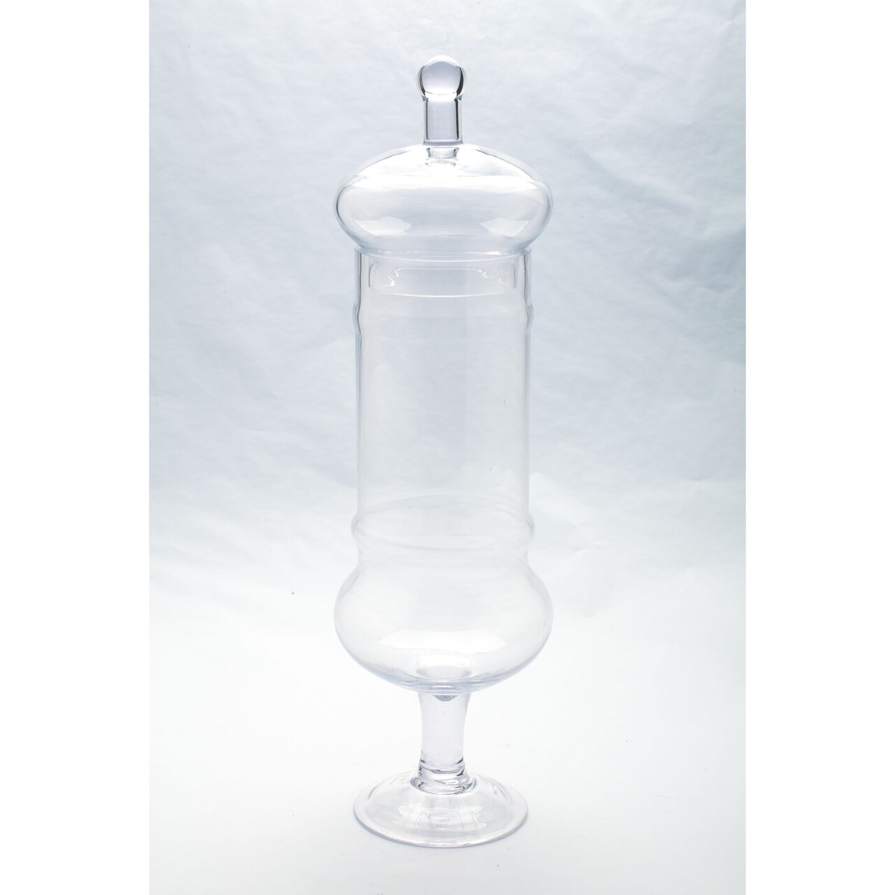 CC Home Furnishings Cylindrical Hand-Blown Glass Jar with Finial Lid - 22” - Clear